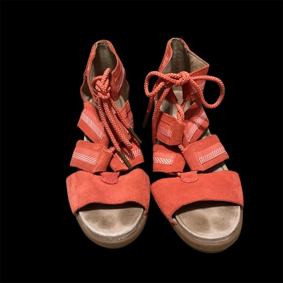 Sorel Wedged Sandals With Lace-Up Closure & Zigzag Straps Womens Size 10 Rugged - Picture 6 of 12